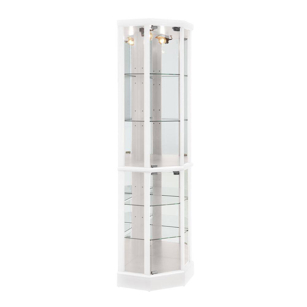 JHCA0012 Back-White Lighted Corner Curio Cabinet With Mirror V2-JHCA0012-WT