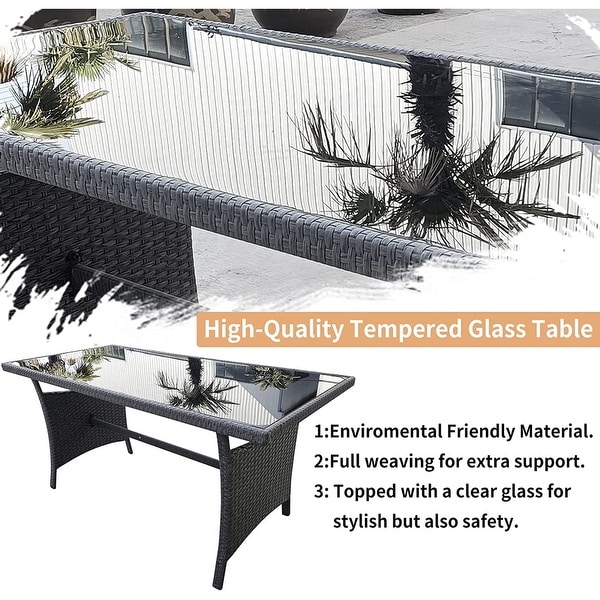 4 Piece Outdoor Patio Rattan Corner Sofa Set，9 Seater PE Rattan Wicker Dining Table Set with Tempered Glass Table