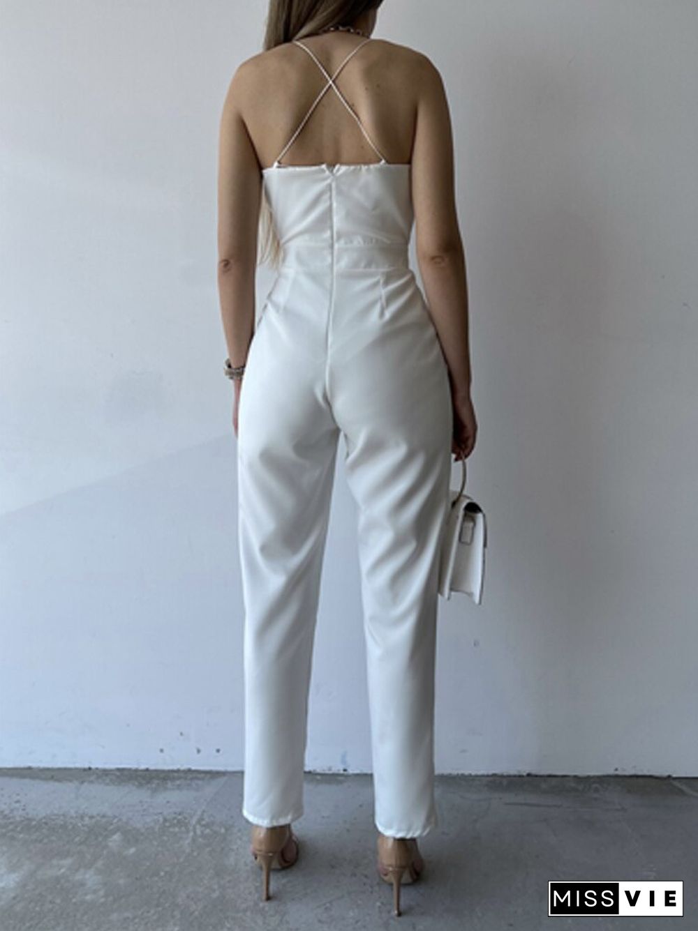 Women Sling Jumpsuits Casual Solid Sleeveless Party Club Long Pencil Pants Rompers Backless V Neck Off Shoulder Elegant Overalls