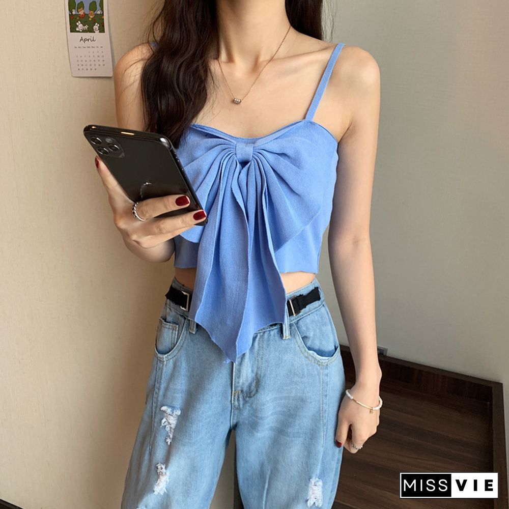 Summer Butterfly Knot Bow Tie Camisole Women Fashion Backless Cropped Camis Tank Tops Wdc893