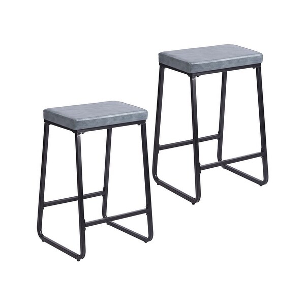 Porthos Home Senga Bar Stools Set of 2， PU Leather， Iron Legs