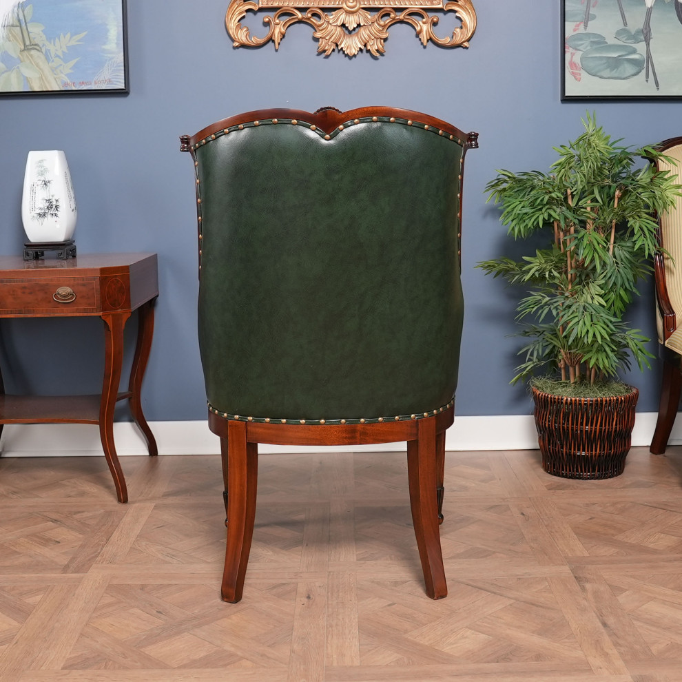 NDRAC059GRN Green Leather Arm Chair   Traditional   Dining Chairs   by Niagara Furniture  Houzz