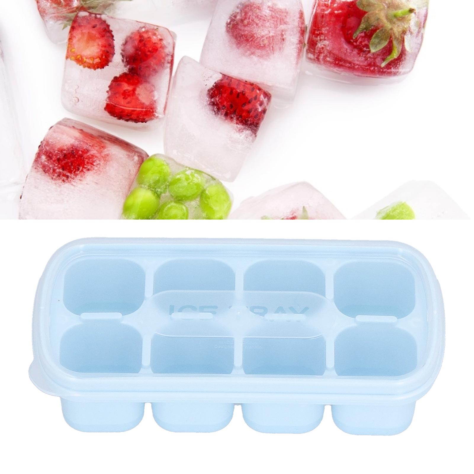 Ice Cube Tray， 8 Grid Square Silicone Ice Mold Heat Resistant Easy Release Ice Cube Maker Mold With Removable Lid For Cocktail， Whiskey[blue]