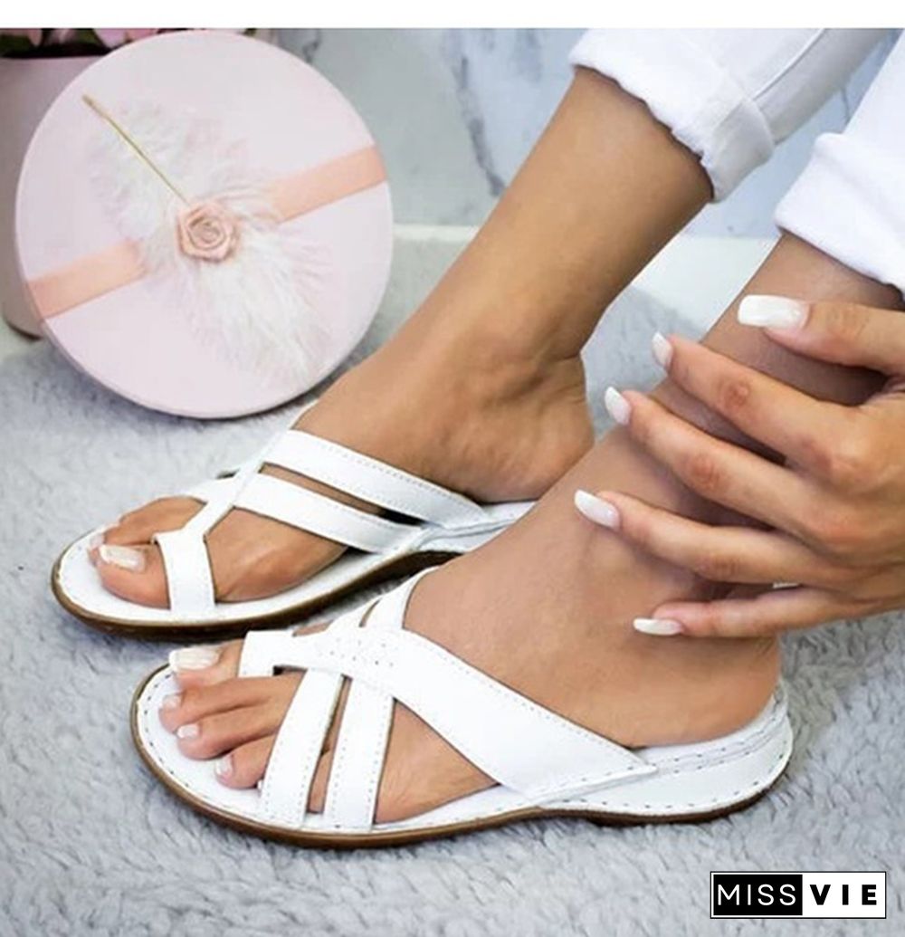 Summer Sandals Women Comfy Slippers Roman Leather Wedge Sandals Low Heels Beach Shoes Casual Flip Flops Sandalia Feminina