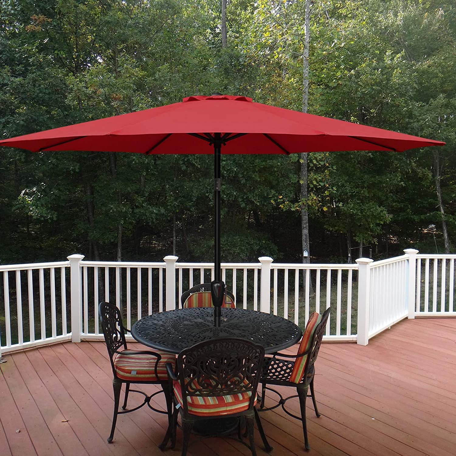 Simple Deluxe 9ft Outdoor Market Table Patio Umbrella with Button Tilt and 8 Sturdy Ribs, Red