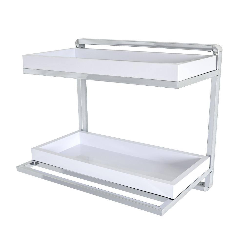 DANYA B Mindy 16 in. Chrome and White ABS Towel Rack and Double Decorative Wall Shelf HA80582