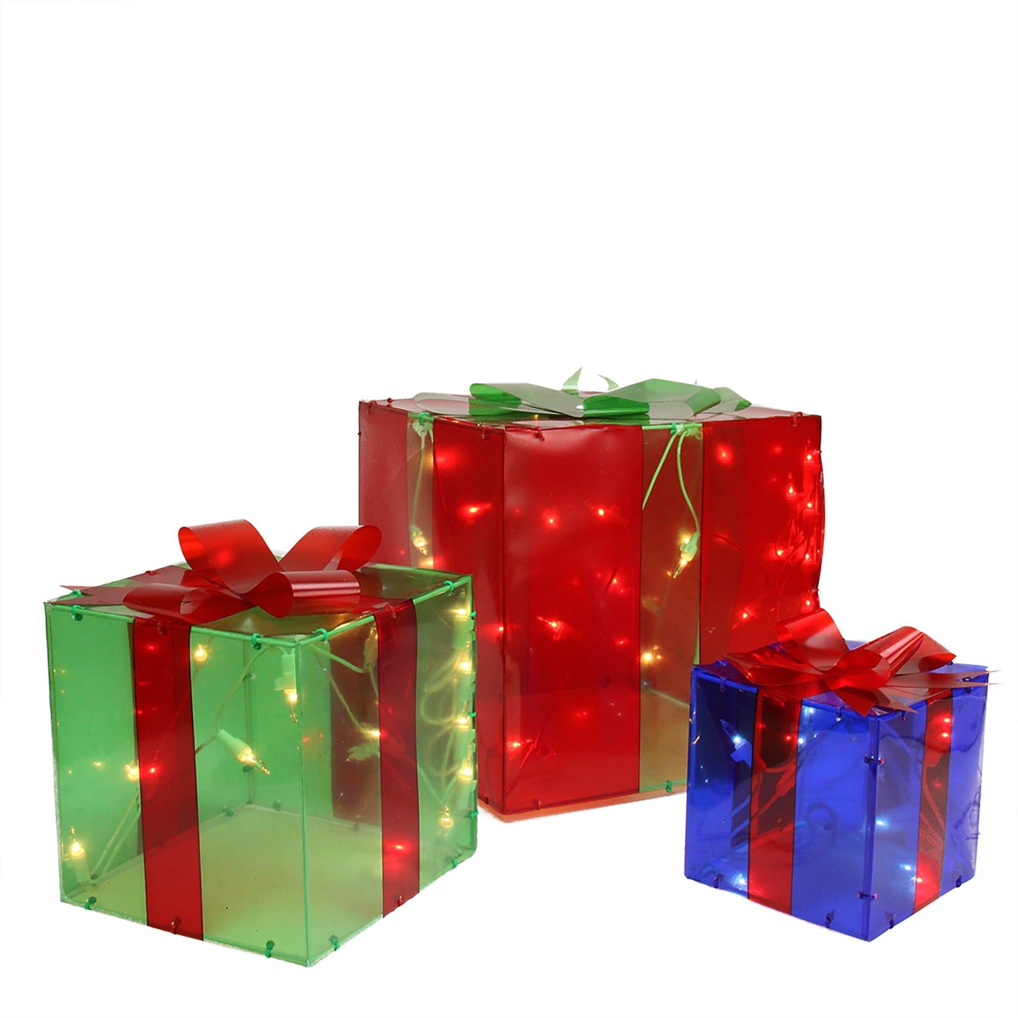 Set of 3 Red and Green Lighted Gift Box Outdoor Patio Christmas Decor 10"