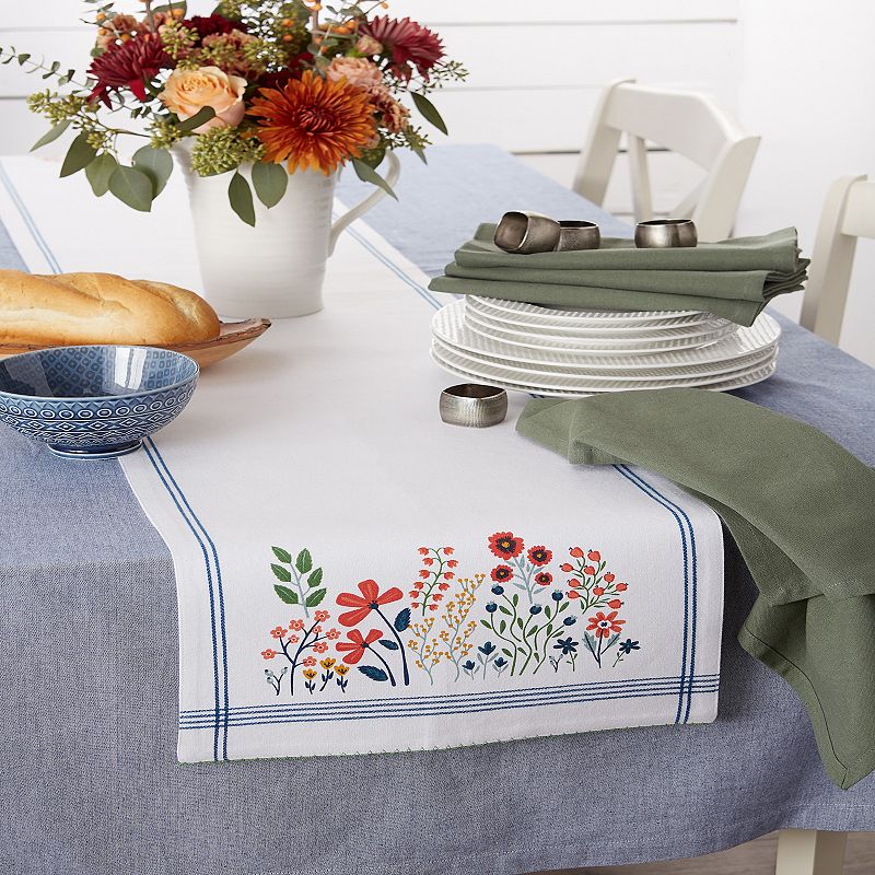 108 Table Runner with Embellished Flower Garden Design