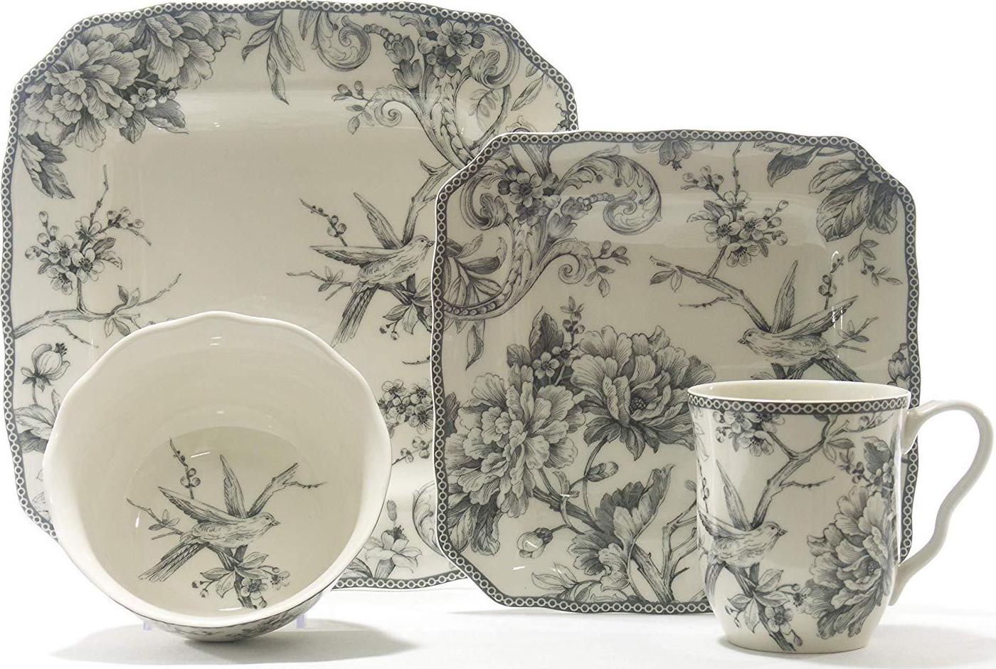 222 Fifth Adelaide Square Porcelain Dinnerware Collection 16Piece Set Grey  Crowdfused