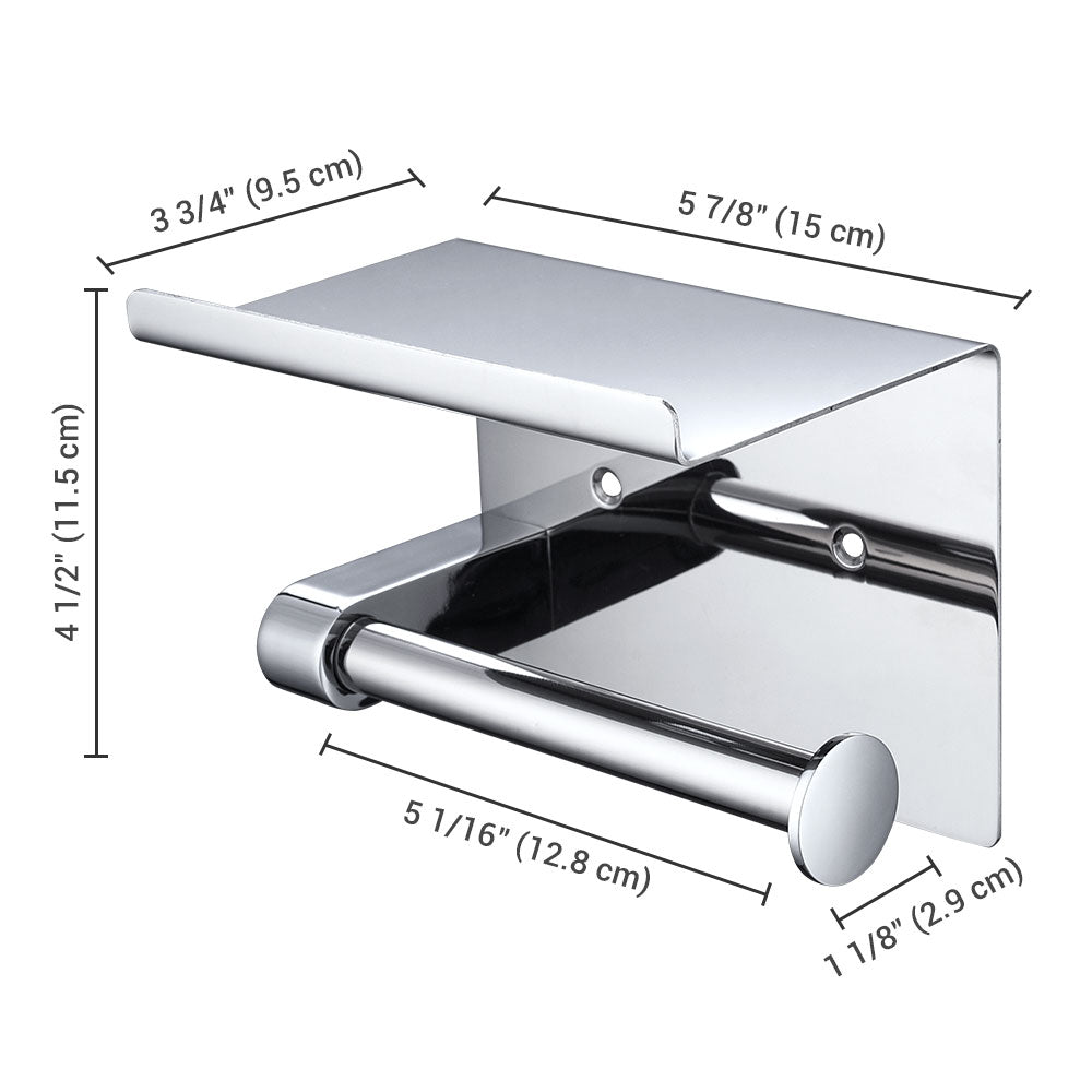 Yescom Toilet Roll Holder with Shelf, Wall-mounted, Stainless