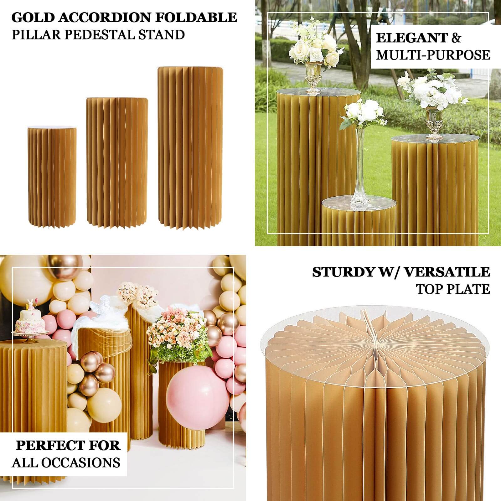 Gold Cylinder Pillar Pedestal Stand, Display Column Stand With Top Plate 24