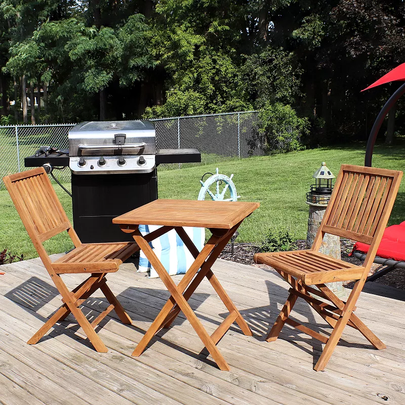 Sunnydaze Nantasket Solid Teak Wood 3-Piece Folding Bistro Set - Brown