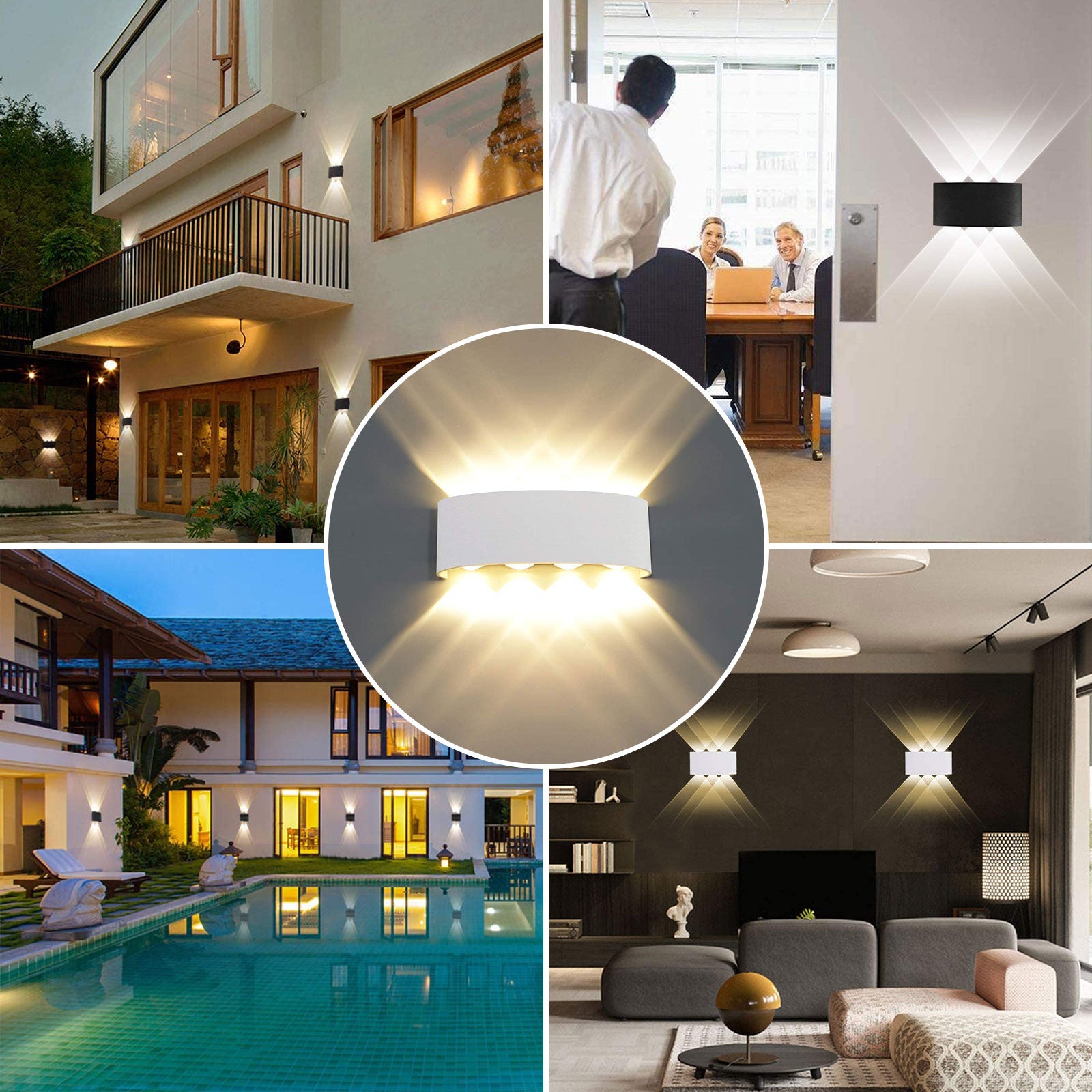 Modern Wall Sconces, EEEkit Waterproof LED Wall Sconce Light Fixture, Up Down LED Wall Lamp, 8W Night Light for Outdoor Indoor Bedroom Living Room Hallway Porch, Warm White