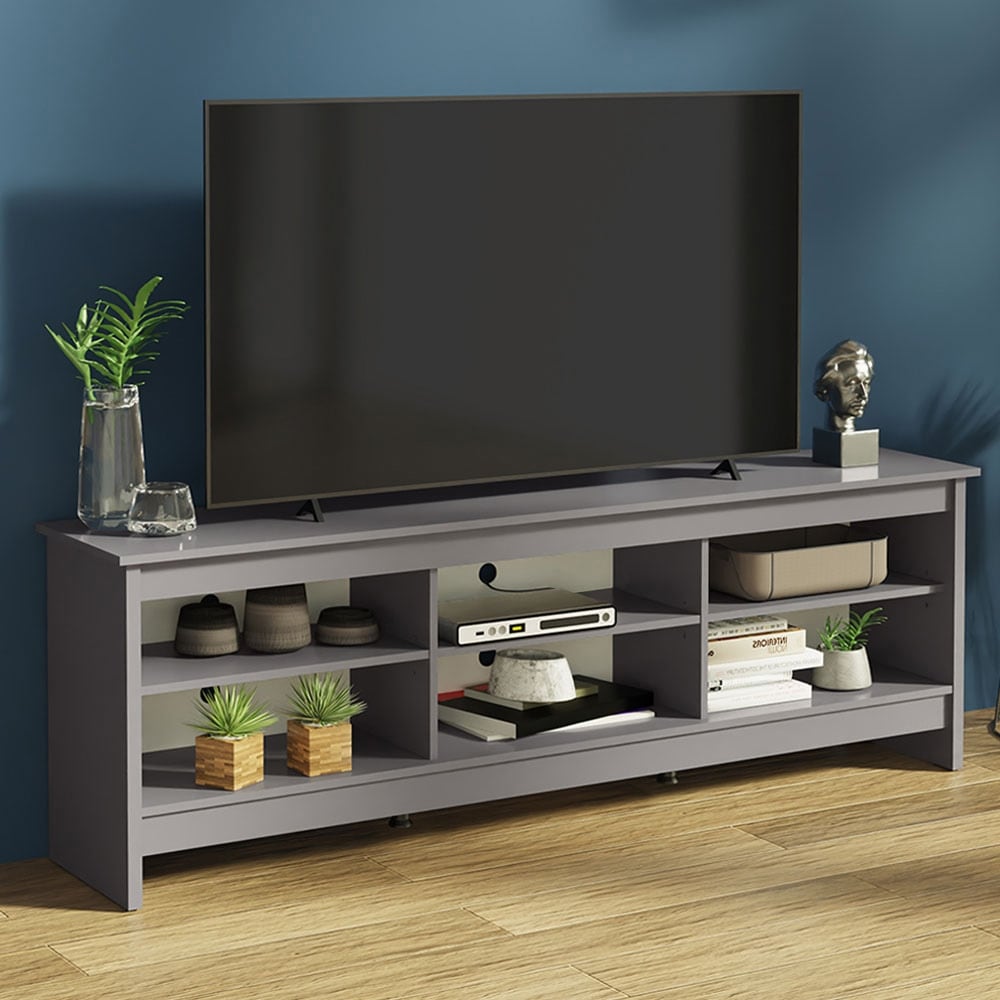 Madesa TV Stand with 6 Shelves and Cable Management  for TVs up to 75 Inches  Wood TV Bench  23\