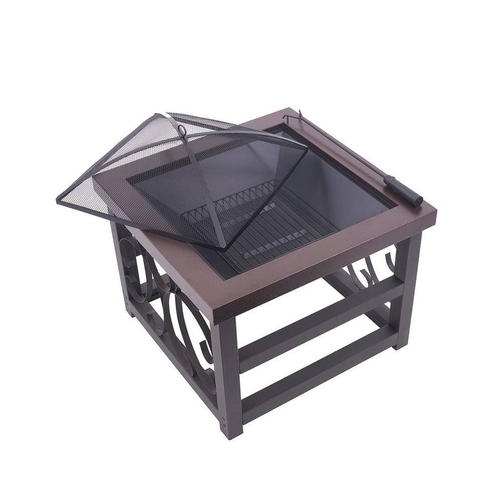 BLUE SKY OUTDOOR LIVING 28 in. Square Steel Raised Wood Fire Pit with Screen Screen Lift And Log Grate WBFP28RB