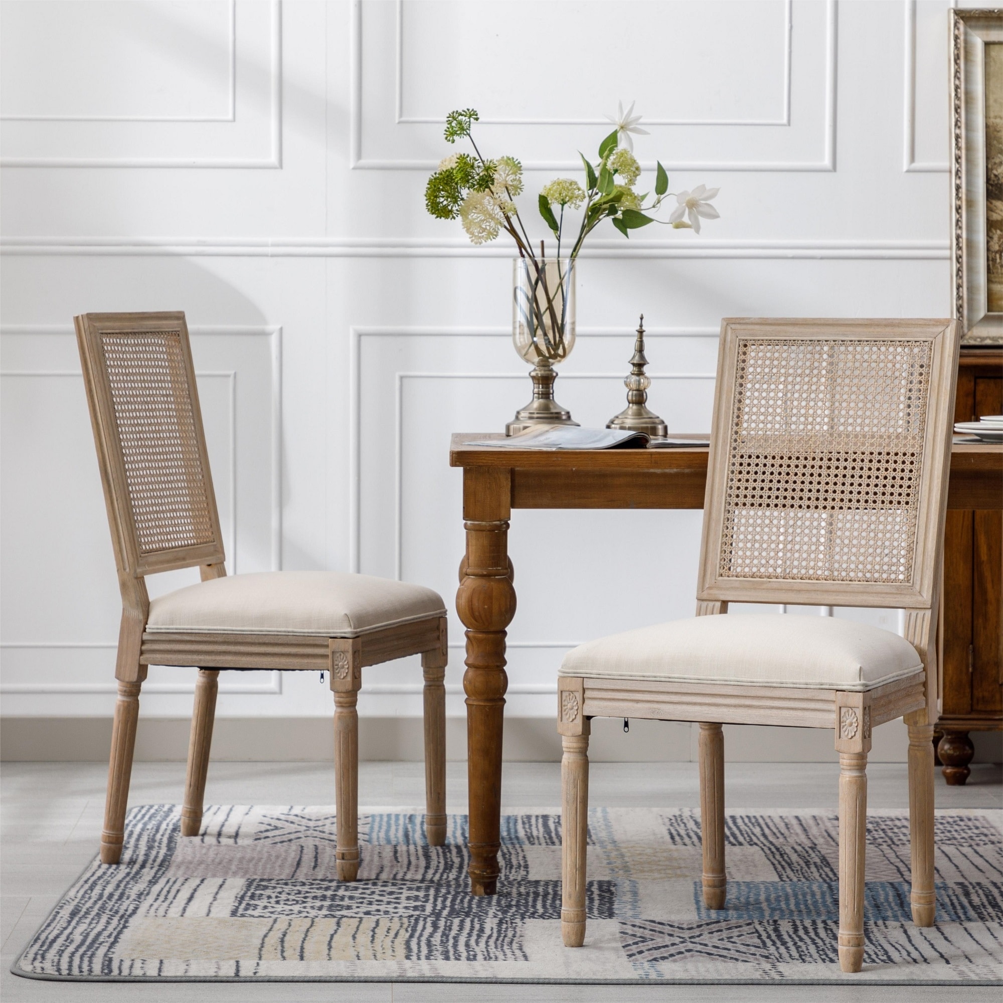 French Style Linen Fabric Dining Chair，Set of 2