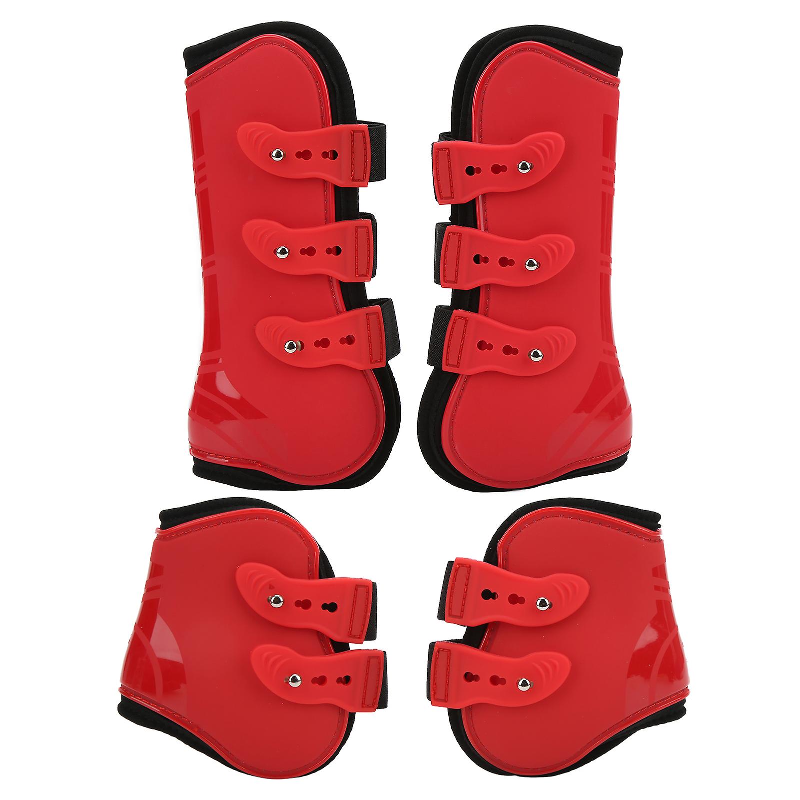 4pcs Horse Leg Guard Pu Neoprene Front Hind Horse Tendon Jumping Boots For Equestrian Equipmenta Set Of Red Front And Hind L