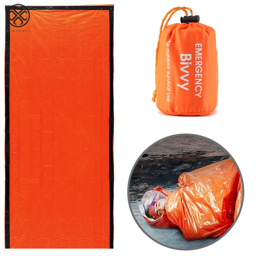 Luxtrada Emergency Survival Sleeping Bag Lightweight Waterproof Thermal Emergency Blanket Bivy Sack with Portable Drawstring Bag for Outdoor Adventure, Camping, Hiking, Orange