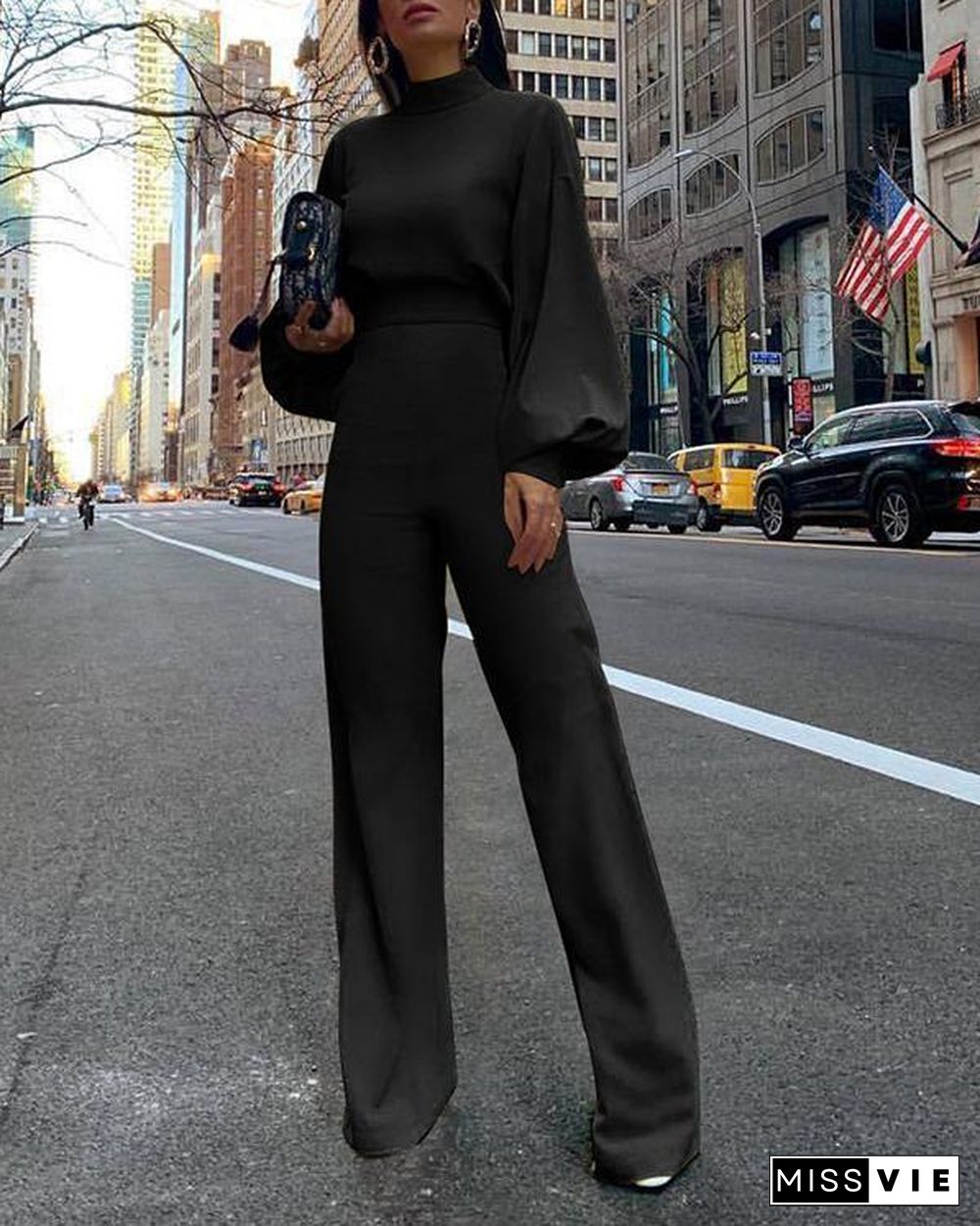 Long Sleeve Solid Elegant Jumpsuit