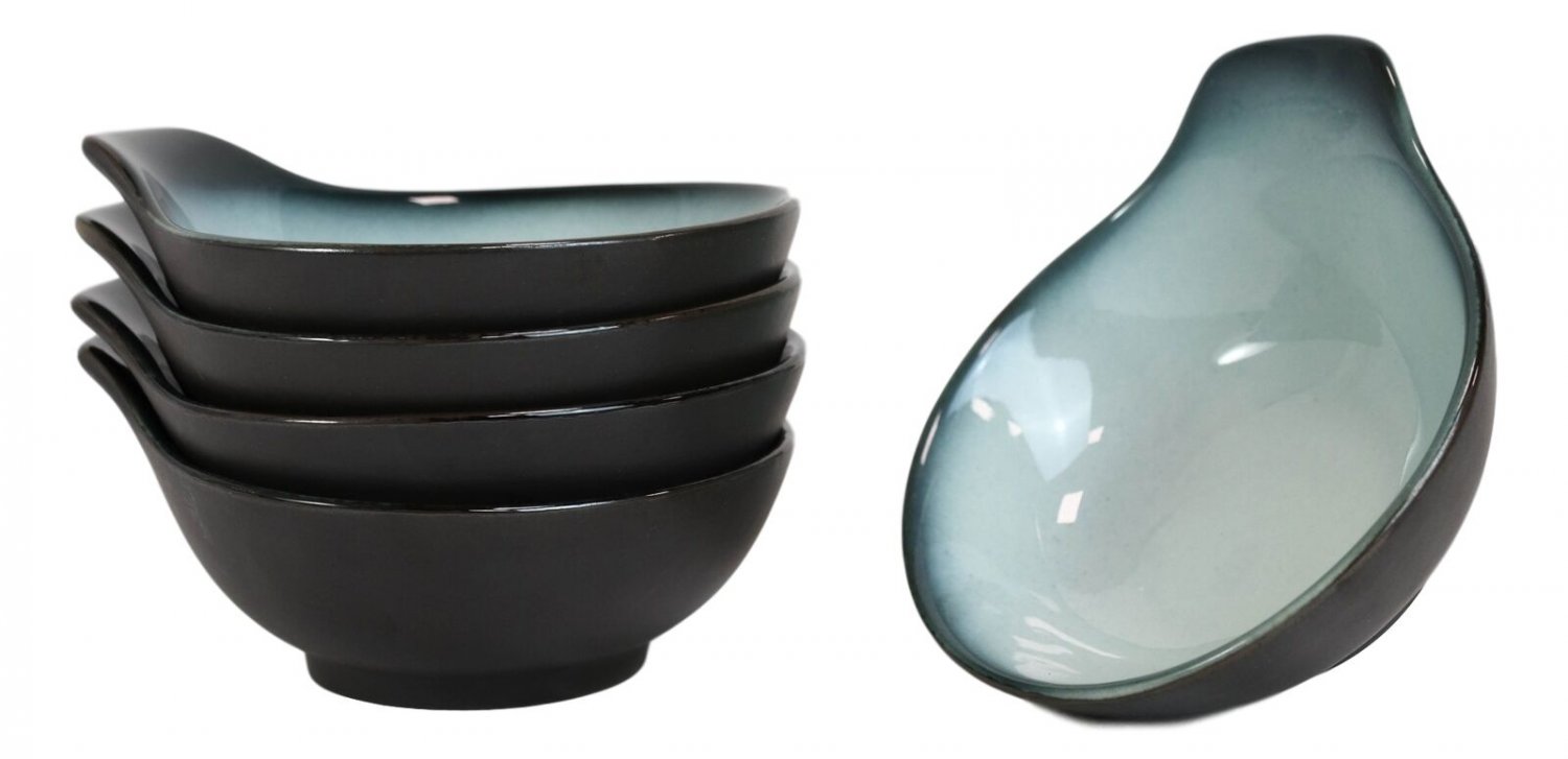 1 Pack Of 5 Ceramic Zen Blue Tempura Dipping Sauce Condiment Bowls With Handle EBR02