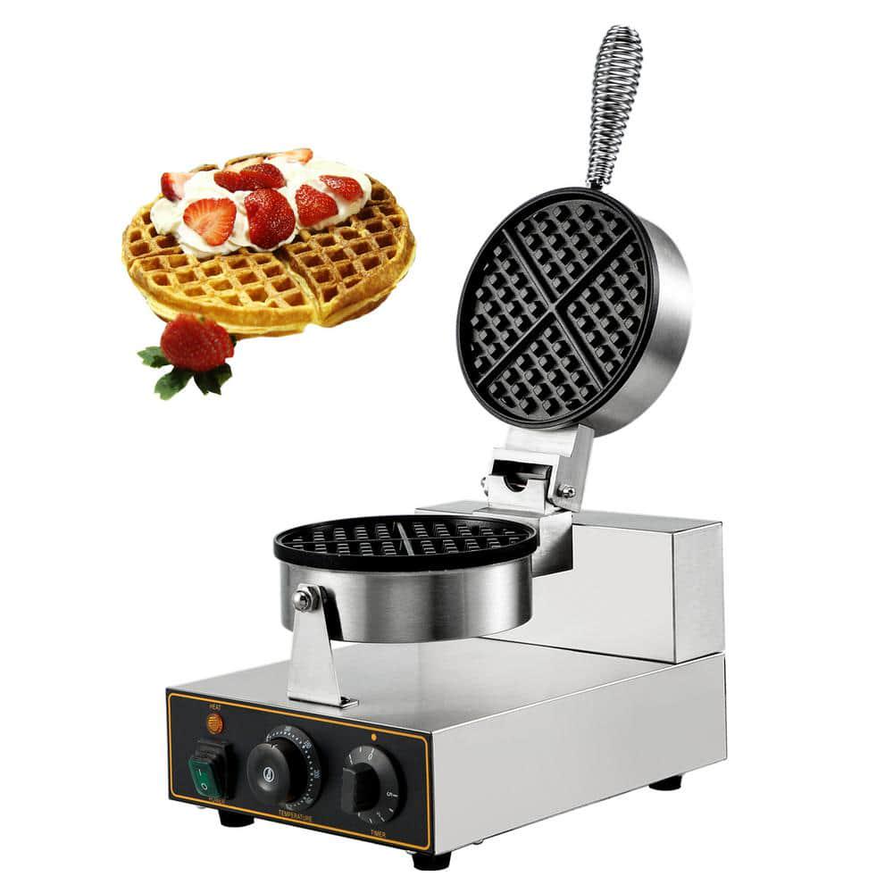 VEVOR 1100 W Commercial Round Waffle Maker Stainless Steel Nonstick Belgian Waffle Maker Temperature and Time Control