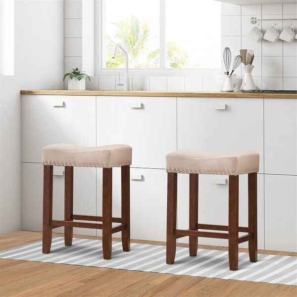 Backless Square Saddle Counter Stool Farmhouse Barstools (Set of 2)