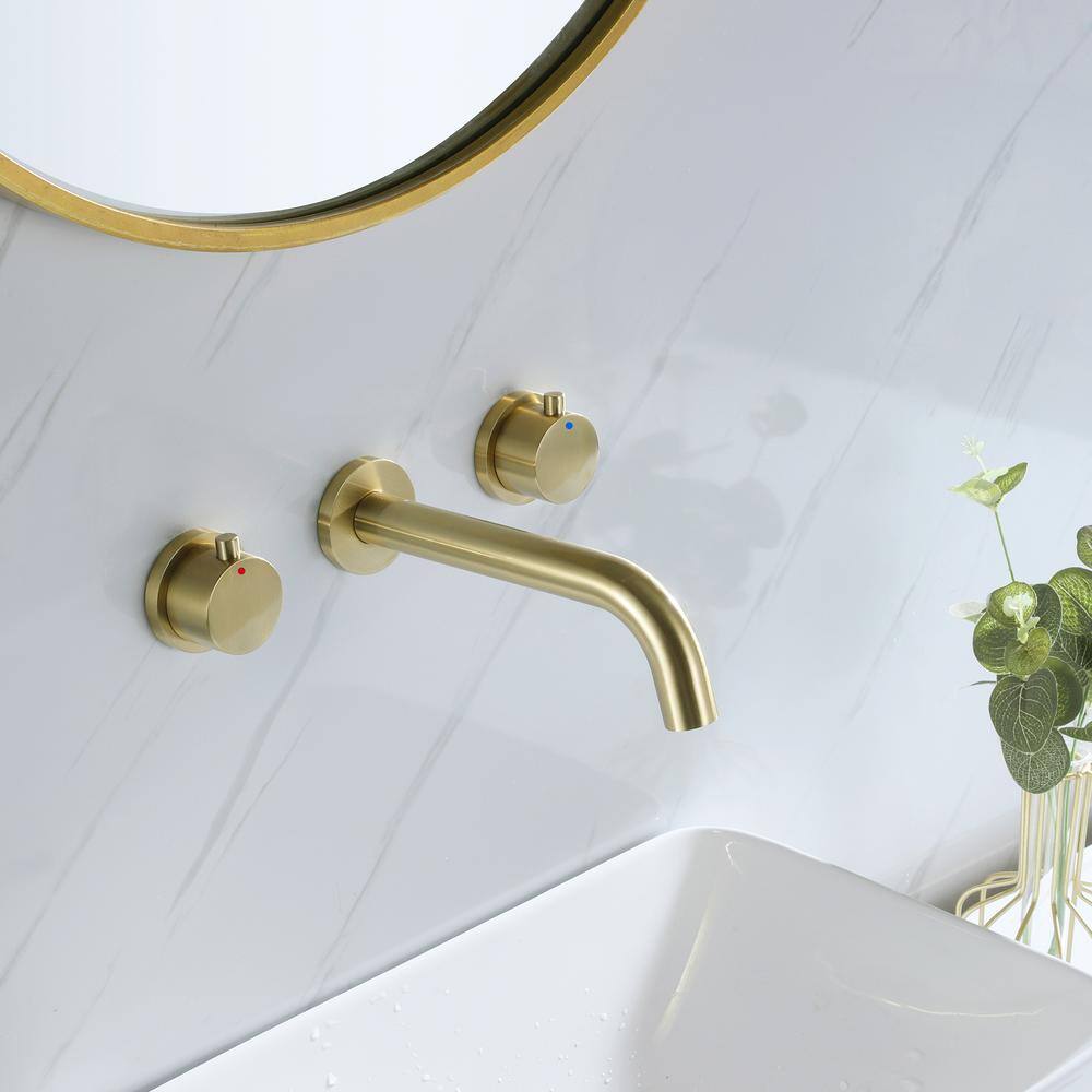 Aurora Decor Amo Wall-Mount Double-Handle Bathroom Faucet in Brushed Gold FAHCHD2ARB0682