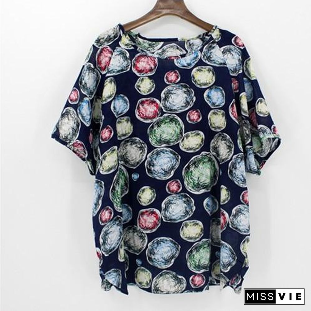 4XL Plus Size Women Batwing Casual Tops Tees Floral Print Cotton Linen Blouses