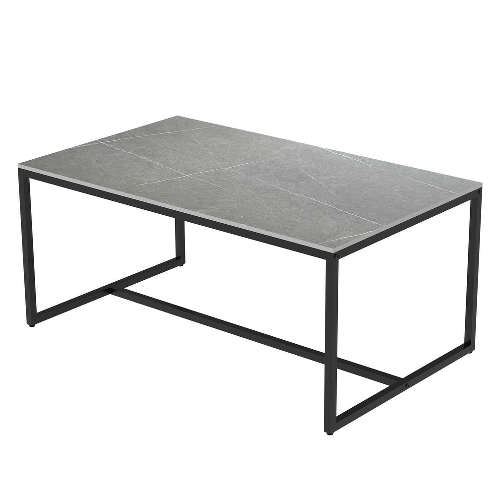 Frame Coffee Table Rectangular Cocktail Table Marble Metal Sofa Table   39.3x23.6x16.9in