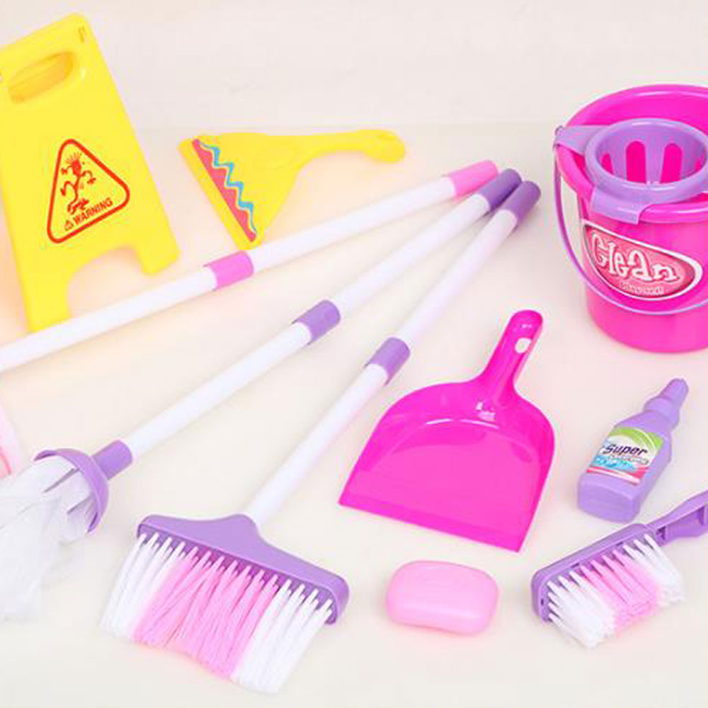 Pretend Mopping Bucket Toy Simulation Mini Cleaning Tool Playhouse Broom Mopping Bucket Toy Set Trash Bins Educational Toys Children Birthday Christmas Gift