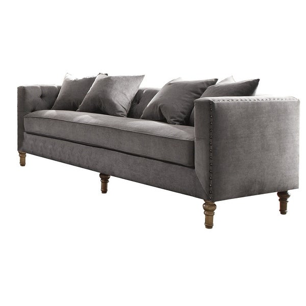 34' X 84' X 31' Gray Velvet Upholstery Sofa w4 Pillows - 34' X 84' X 31'