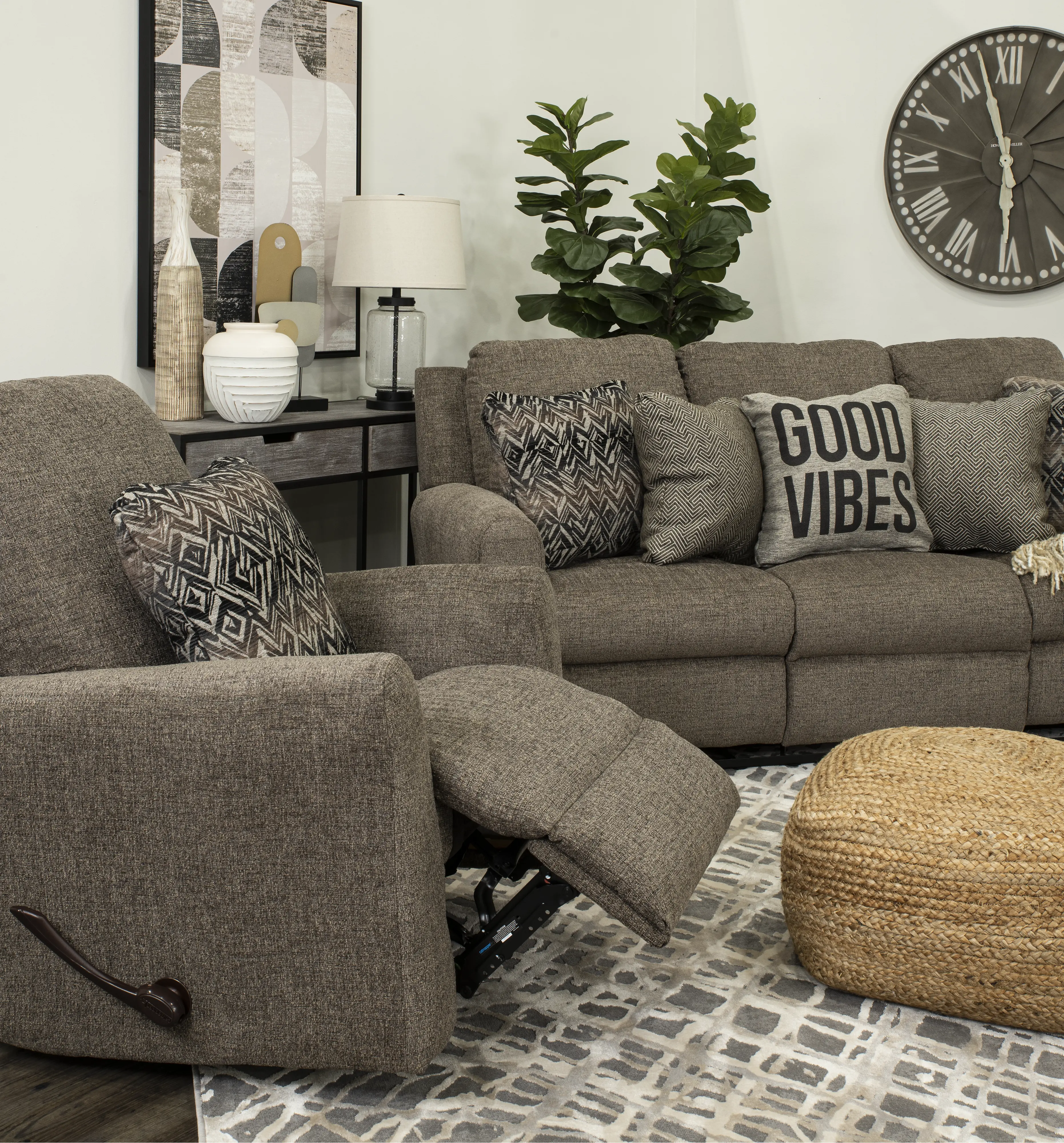 Calvin Otter Brown Manual Reclining Sofa