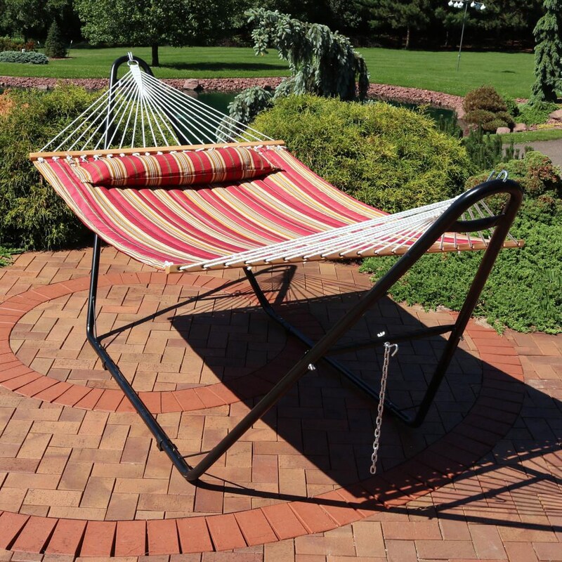 Ultimate Patio Quilted Double Hammock w/ Pillow and Universal Stand