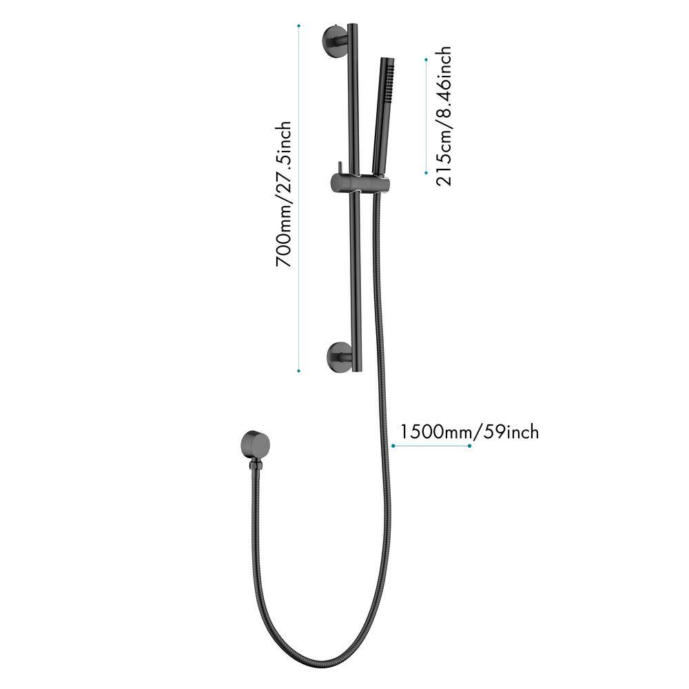 Flynama 28 in. Slide Bar and 59 in. Hose 1-Handle 1-Spray Wall Mounted Shower Faucet with Matt Black J-X-W127281864