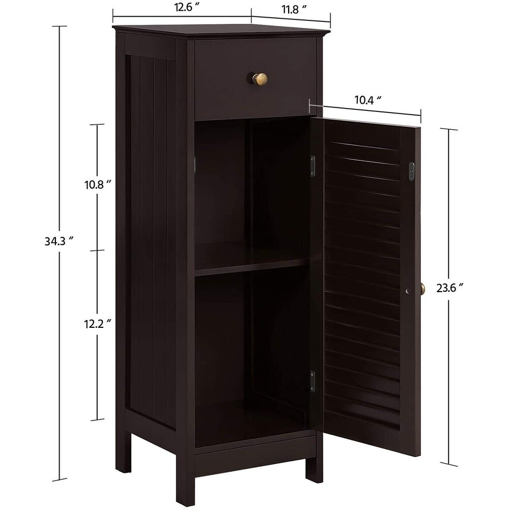 Bathroom Floor Storage Cabinet  Wooden Free Standing Storage Organizer Unit with Drawer and Door Cabinet  Tall Side Table