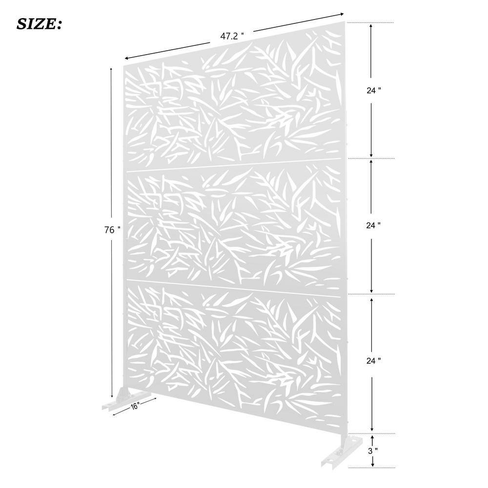 FENCY 76 in. H x 47.2 in. W Galvanized Metal Outdoor Privacy Screens Garden Fence Bamboo Leaf Pattern in White HD-A-GE04008