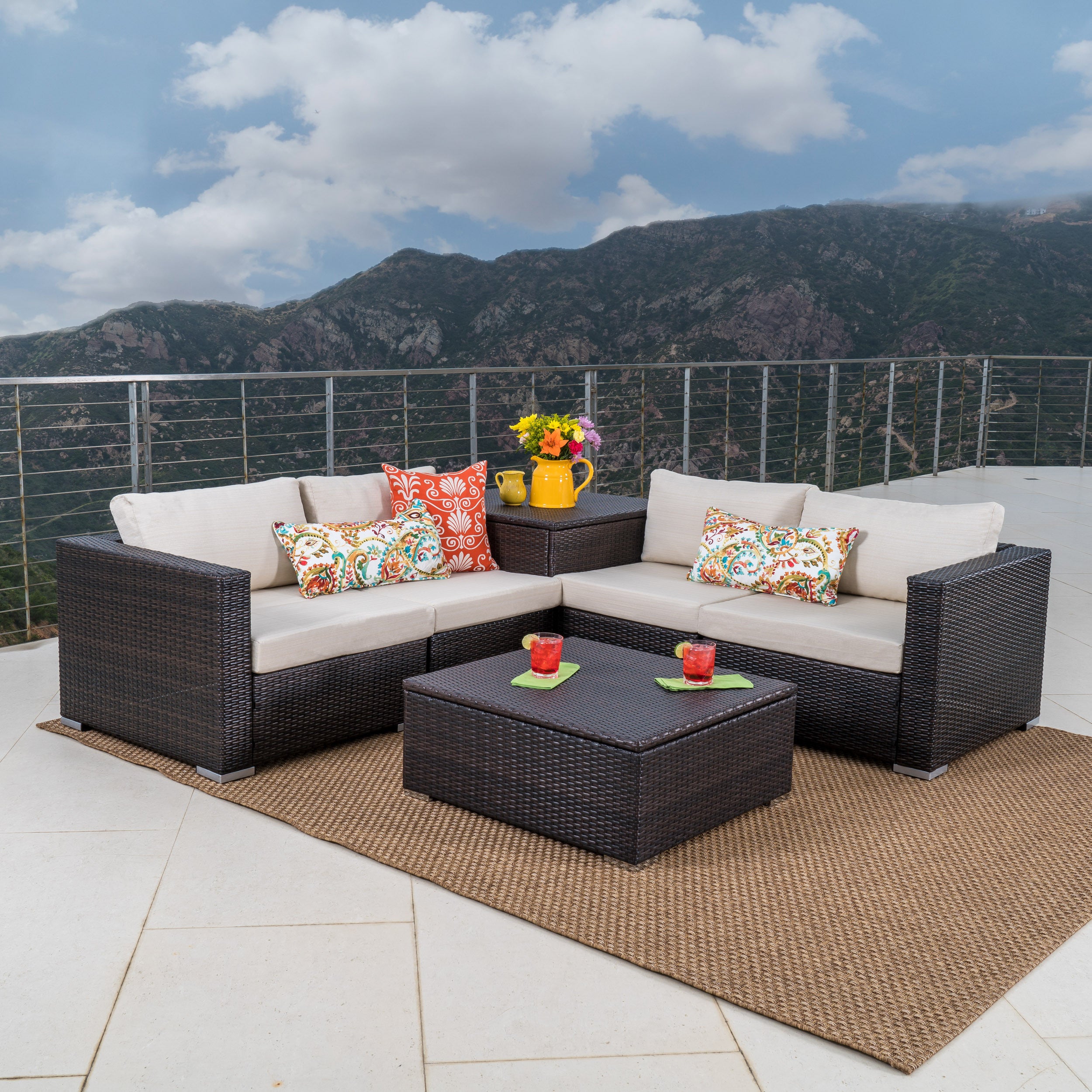 Francisco 6pc Outdoor Wicker Sectional Sofa w/ Storage