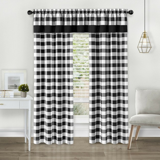 Kate Aurora Modern Country Farmhouse 3 Piece Buffalo Check Plaid Window Curtains amp Valance Set