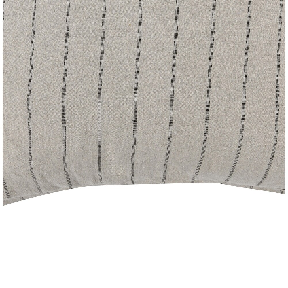 Tara 26 Inch Linen Square Euro Pillow Sham with Woven Stripe Design  Beige