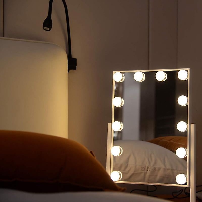 Lighted Makeup Mirror Hollywood Mirror Makeup Mirror With 12 Lights Smart Touch Control 3colors Dimable Light Detachable 10x Mag