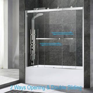 WOODBRIDGE Graceburg 56 in. - 60 in. x 62 in. Frameless Sliding Shower Door with Shatter Retention Glass Opening in Brushed Nickel HSD3624