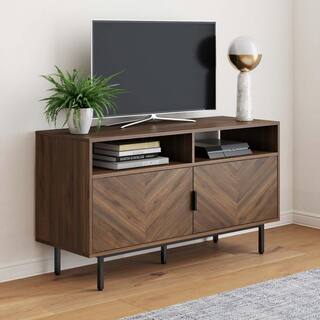 Nathan James Izsak 44 in. Walnut TV Stand Media Console Cabinet with Storage for Living Room or Entryway Fits TVs Up to 53 in. 74702