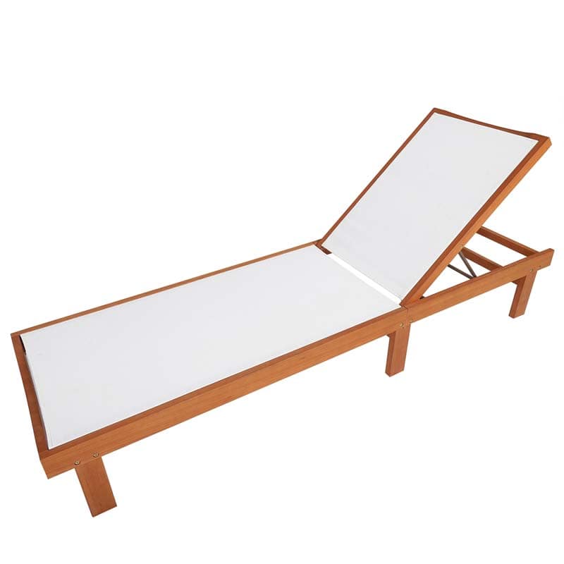 5-Position Wood Outdoor Patio Chaise Lounge Chair Pool Sun Lounger with Breathable Fabric