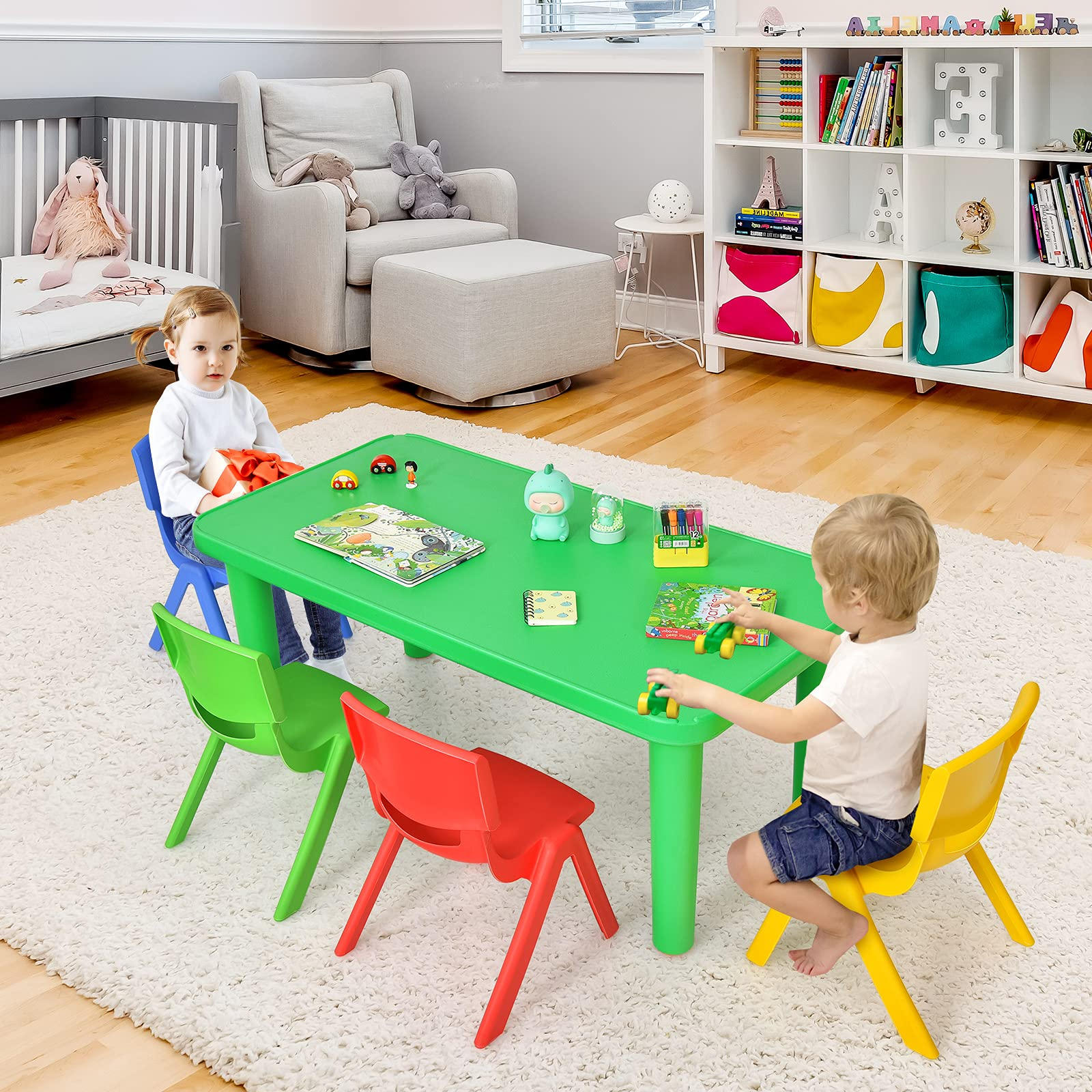 Costzon Kids Table and Chair Set, Plastic Learn and Play Activity Set