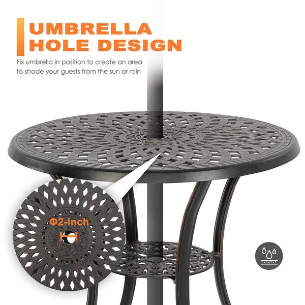 Outdoor 31'' Round Cast Aluminum Bistro Table with 2.28'' Umbrella Hole