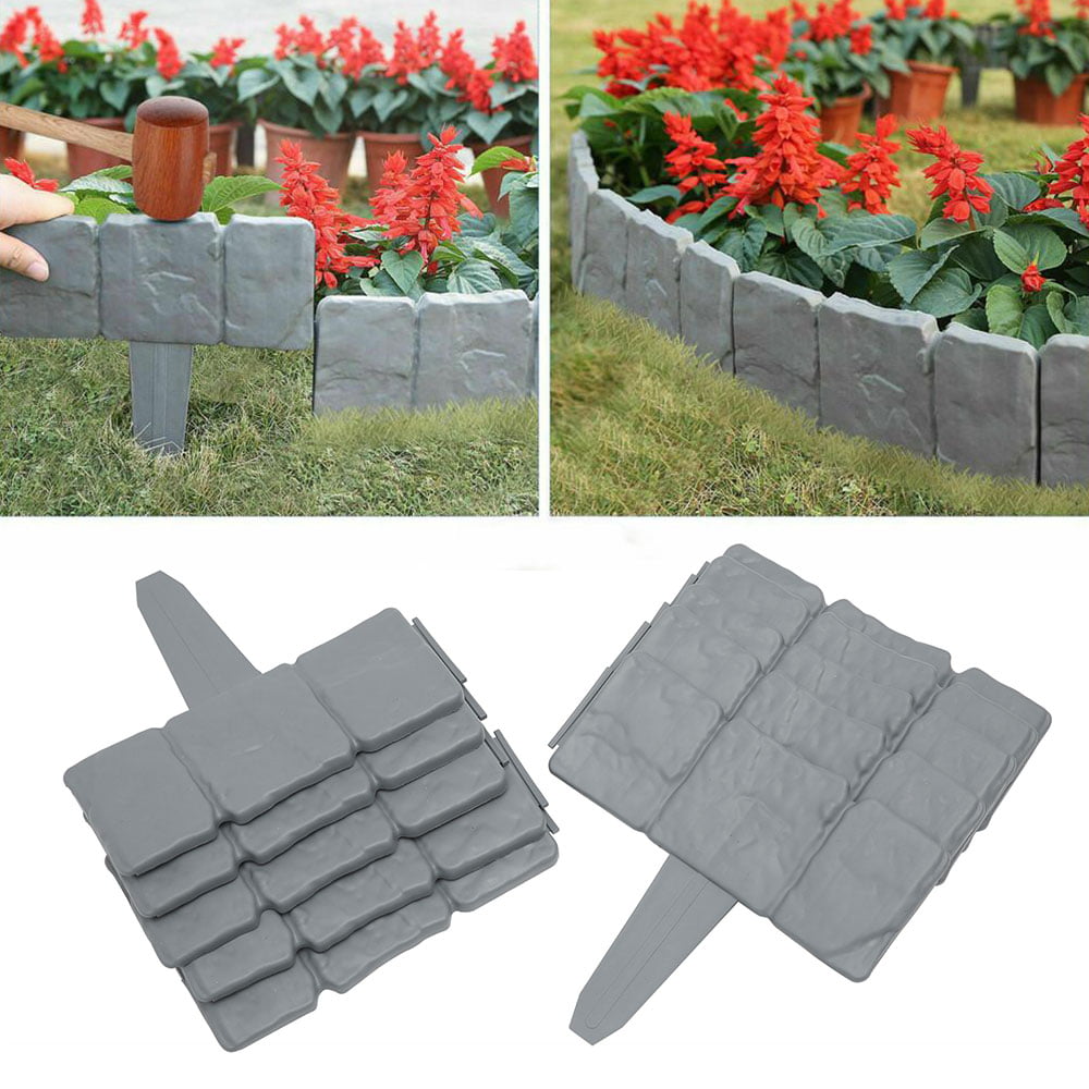 Willstar Pack of 20 Grey Stone Effect Garden Lawn Grass Edging Plant Flower Bed Border 5m