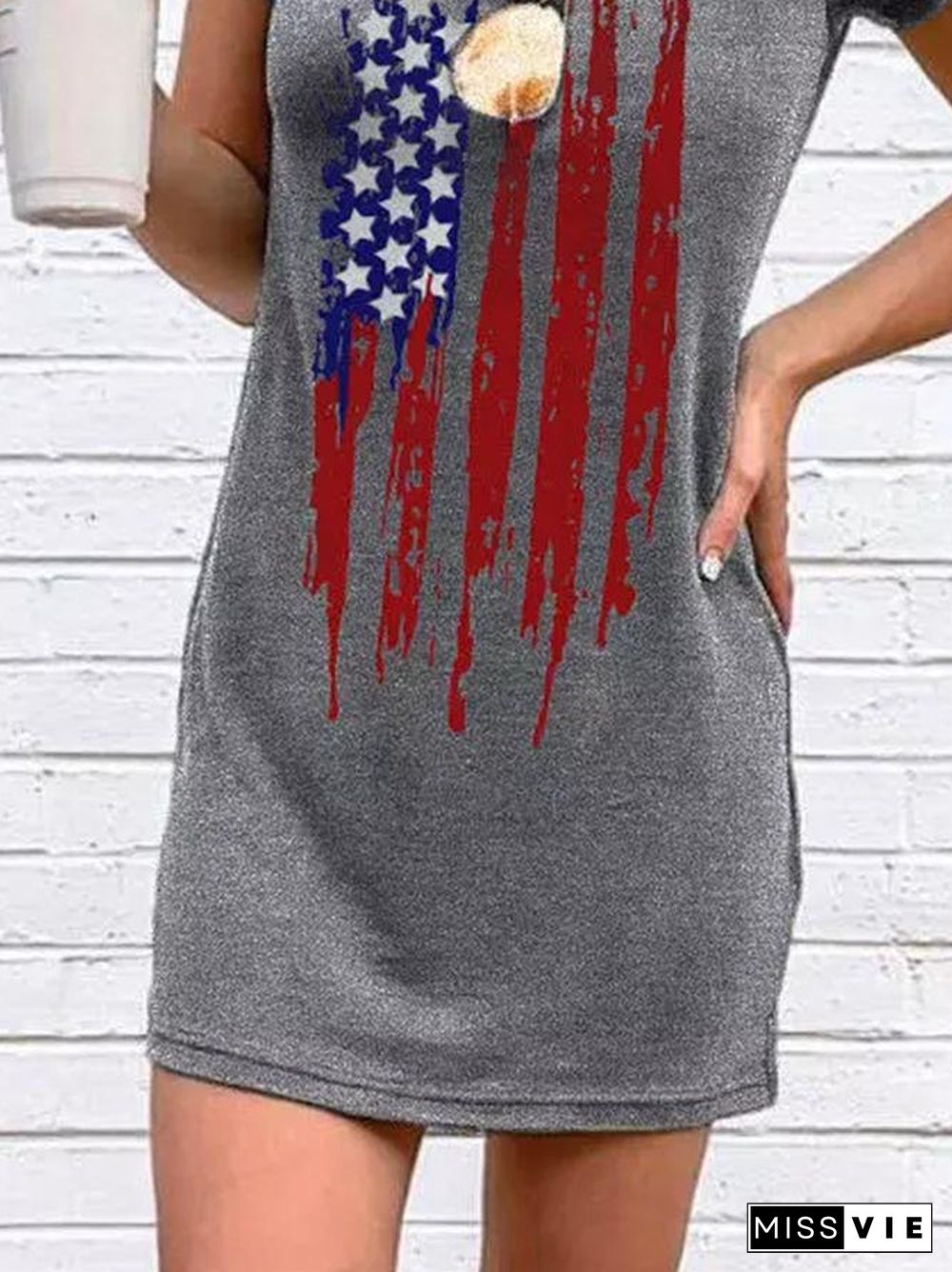 Round Neck Flag Printed Slim Dress