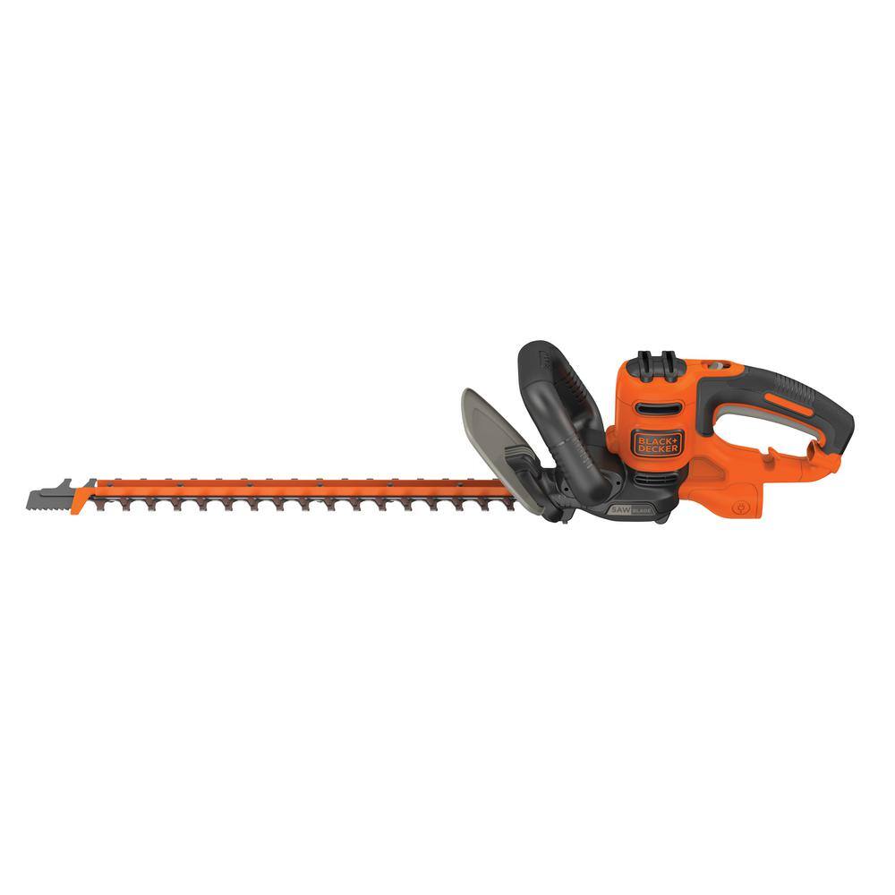 BLACK+DECKER 20 in. 3.8 AMP Corded Dual Action Electric Hedge Trimmer with Saw Blade Tip BEHTS300