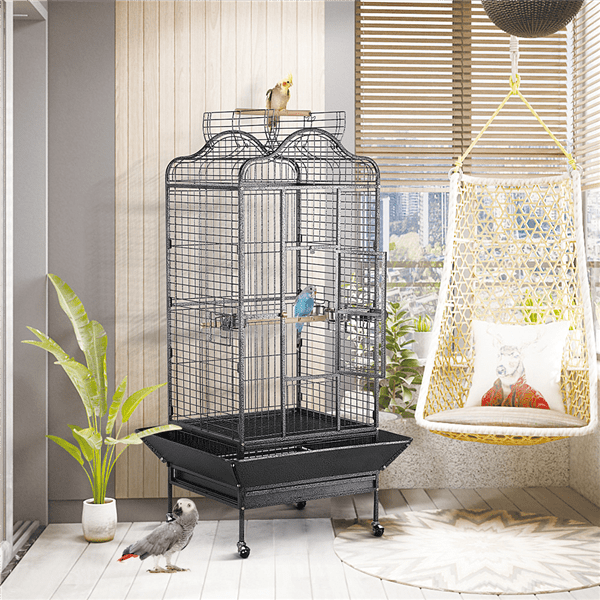 Yaheetech 63''H Open Playtop Extra Large Bird Cage Parrot Cage for African Grey Sun Conures Parakeets Cockatiels， Large Rolling Metal Pet Cage with Stand and Open Roof