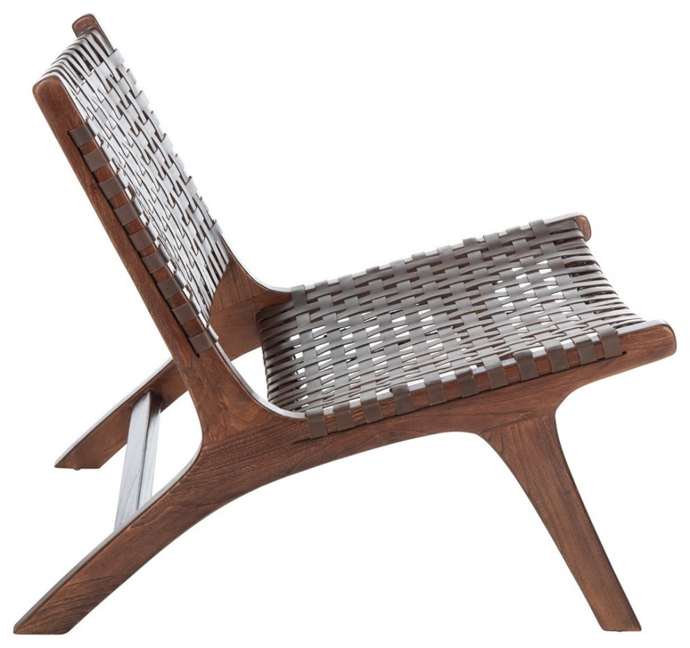 Lana Leather Woven Arm Chair Brown   Midcentury   Armchairs And Accent Chairs   by Peachtree Fine Furniture  Houzz